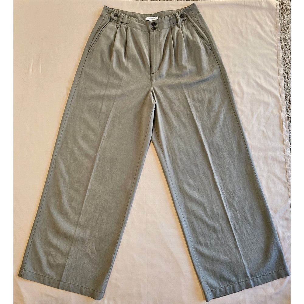 Madewell Dark Olive Melange The Harlow Wide-Leg Pant Linen Blend Pleated Size 10
